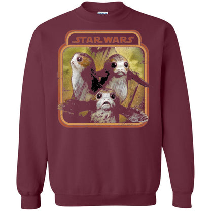 Film T-shirt Star Wars Last Jedi Porg Triplets Retro Box Graphic Maroon