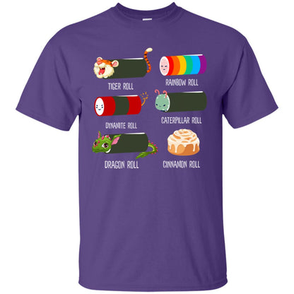 Tiger Roll Rainbow Roll Dynamite Roll Caterpillar Roll Dargon Roll Cinnamom Roll Shirt Purple