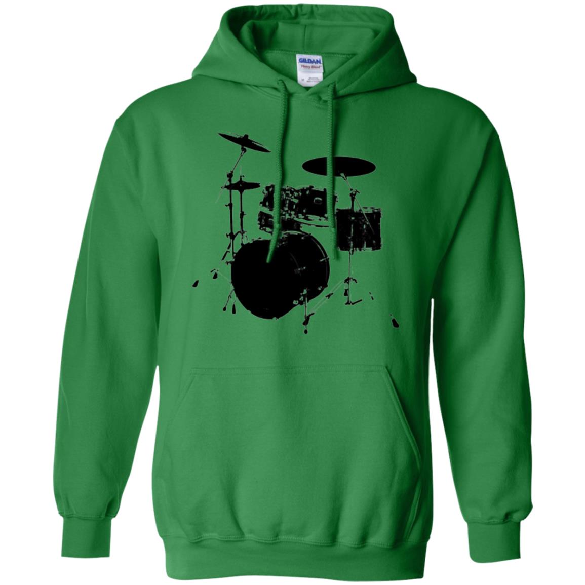 Drum Lovers T-shirt Drum Kit Stencil Print Irish Green