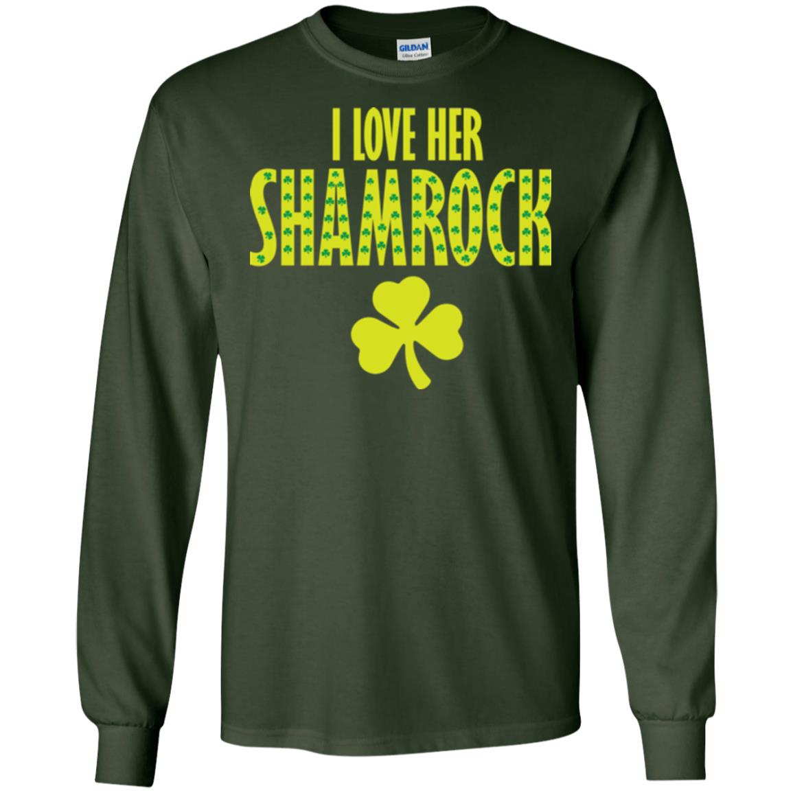St. Patrick's Day T-shirt I Love Her Shamrock Forest Green