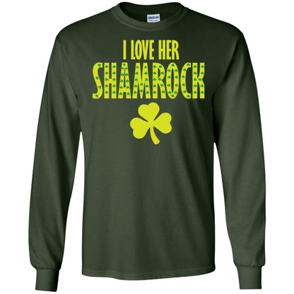 St. Patrick's Day T-shirt I Love Her Shamrock Forest Green
