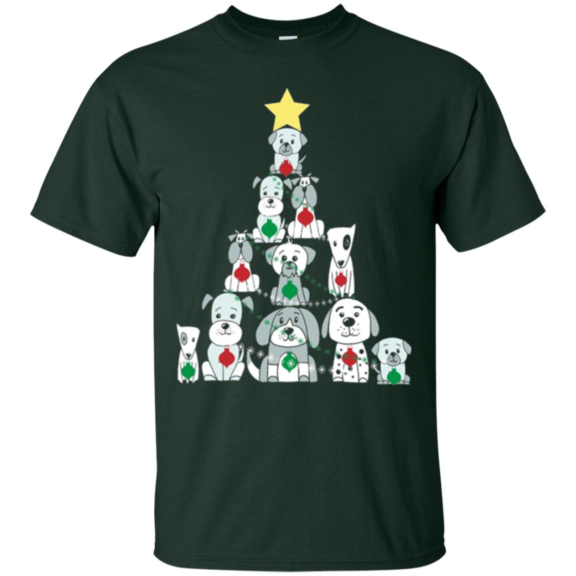 Dogs Lovers T-shirt Christmas Tree By Dogs Forest Green