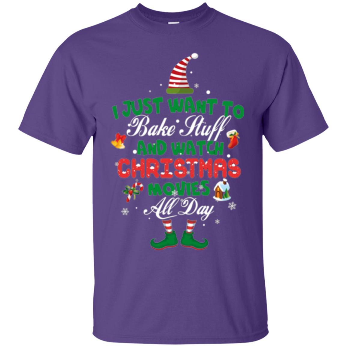 Christmas T-shirt I Just Want To Bake Stuff And Watch Christmas Movies Purple