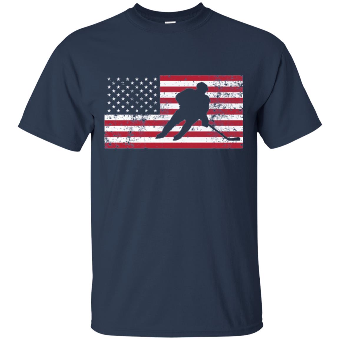 Hockey T-shirt American Flag Usa Patriotic Ice Skating Navy