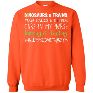 Dinosaurs And Trains Yoga Pants And Coffee  Boy And Mom T-shirtG180 Gildan Crewneck Pullover Sweatshirt 8 oz.