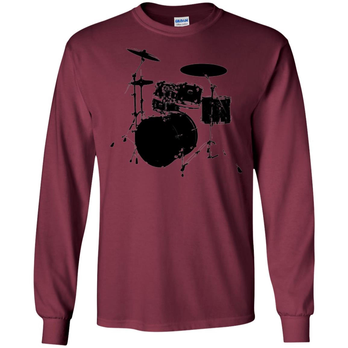 Drum Lovers T-shirt Drum Kit Stencil Print Maroon