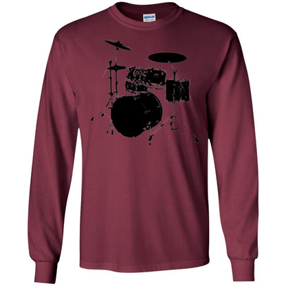 Drum Lovers T-shirt Drum Kit Stencil Print Maroon