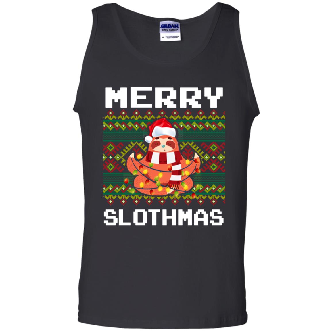 Merry Slothmas Funny Sloth Lovers Ugly Sweater X-mas Gift Shirt Black