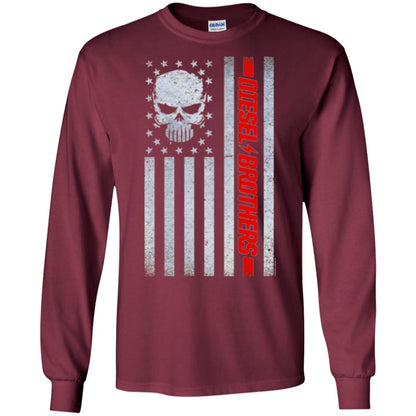 Grungy American Flag Skull T-shirt Diesel Brothers Maroon