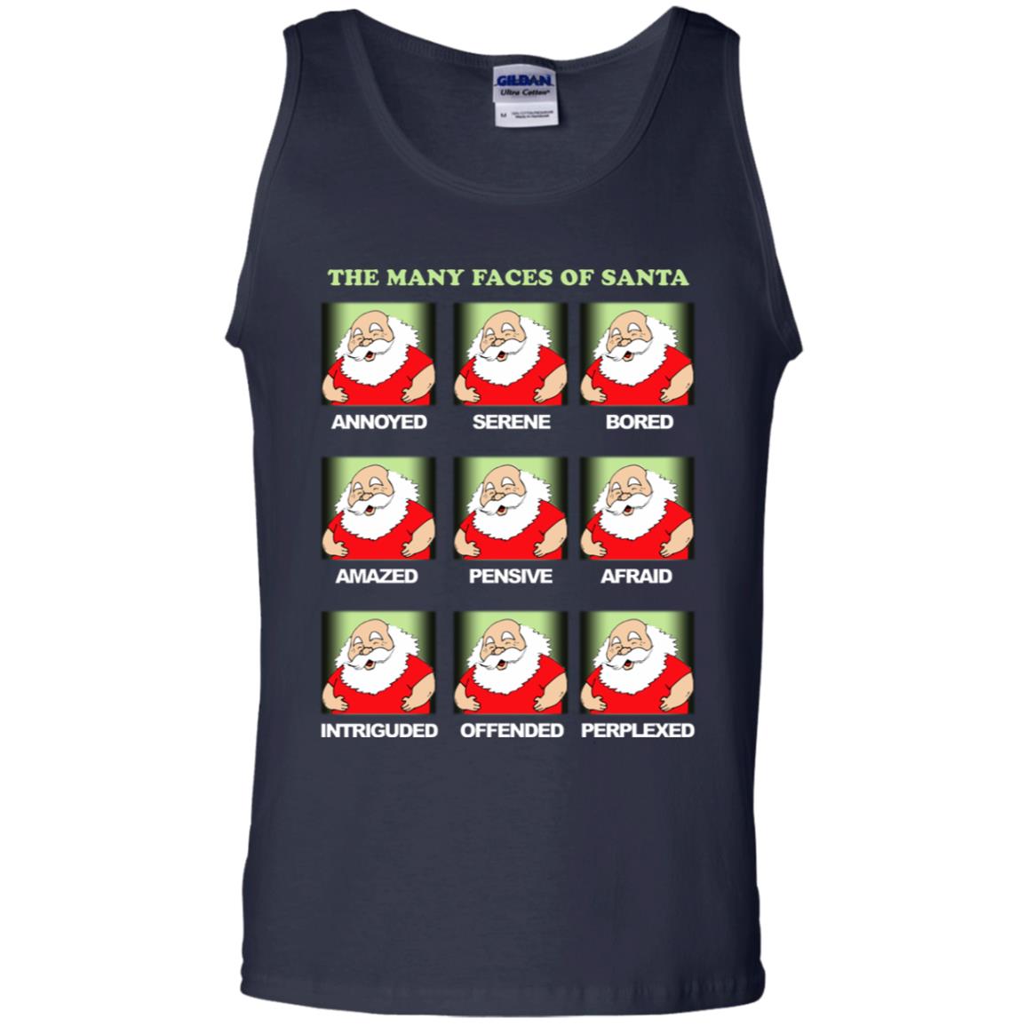 The Many Faces Of Santa Humor X-mas Gift Shirt Navy