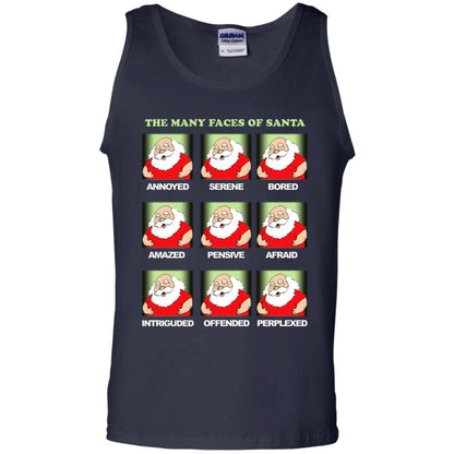 The Many Faces Of Santa Humor X-mas Gift Shirt Navy