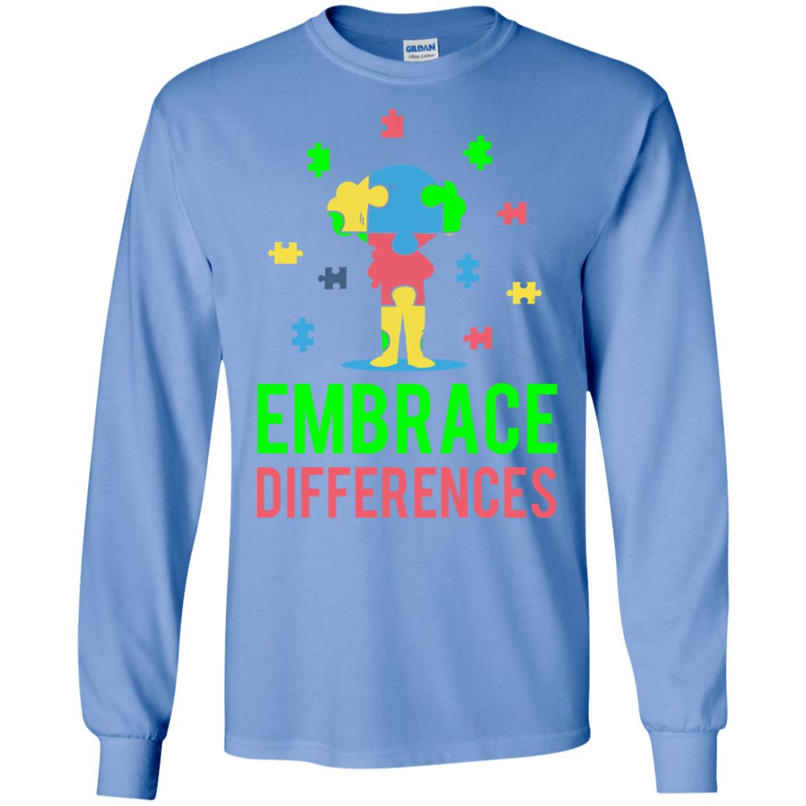 Autism Awareness T-shirt Embrace Differences Carolina Blue