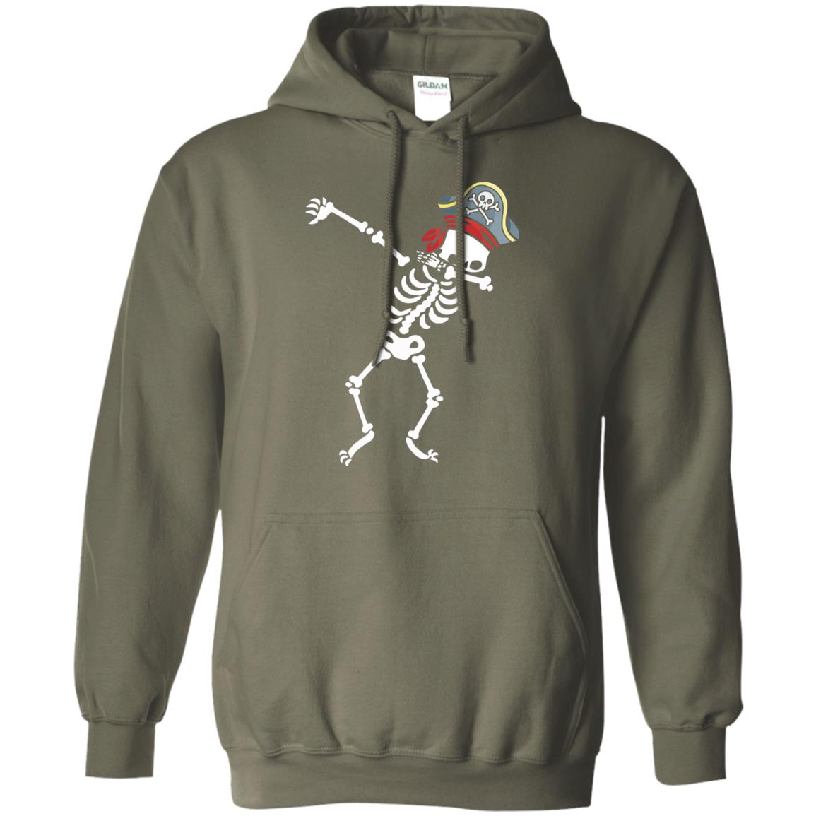 Dabbing Skeleton With Pirates Hat T-shirt Military Green