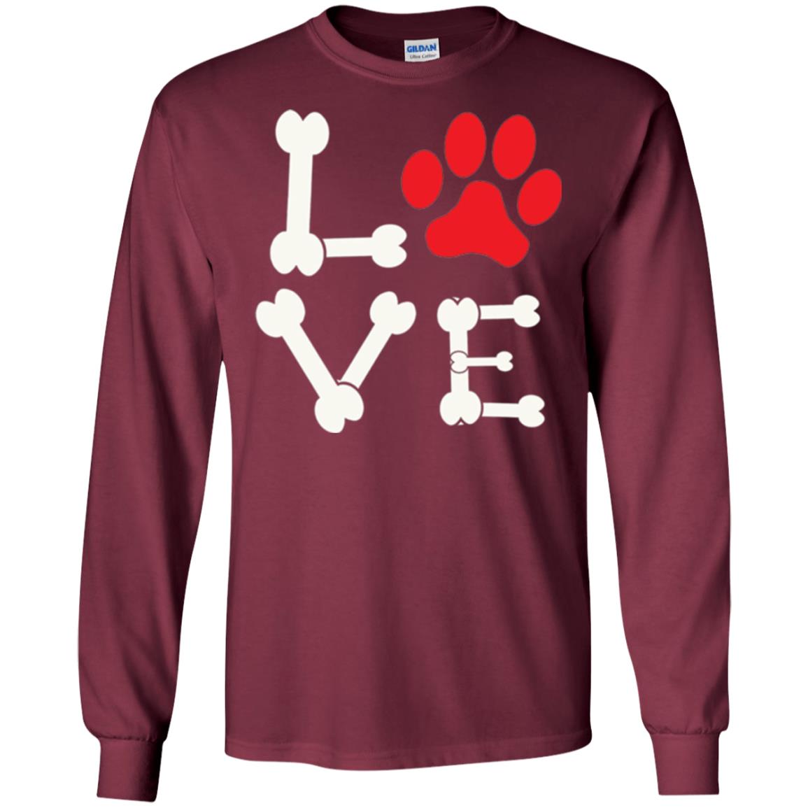 Love My Dog Red Pawprint Dog Bones T-shirt Maroon