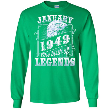 69th Birthday T-shirt January 1949 Birth Of Legend Irish Green