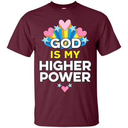 Funny Christian T-shirt God Is My Higher Power Hearts Stars Maroon