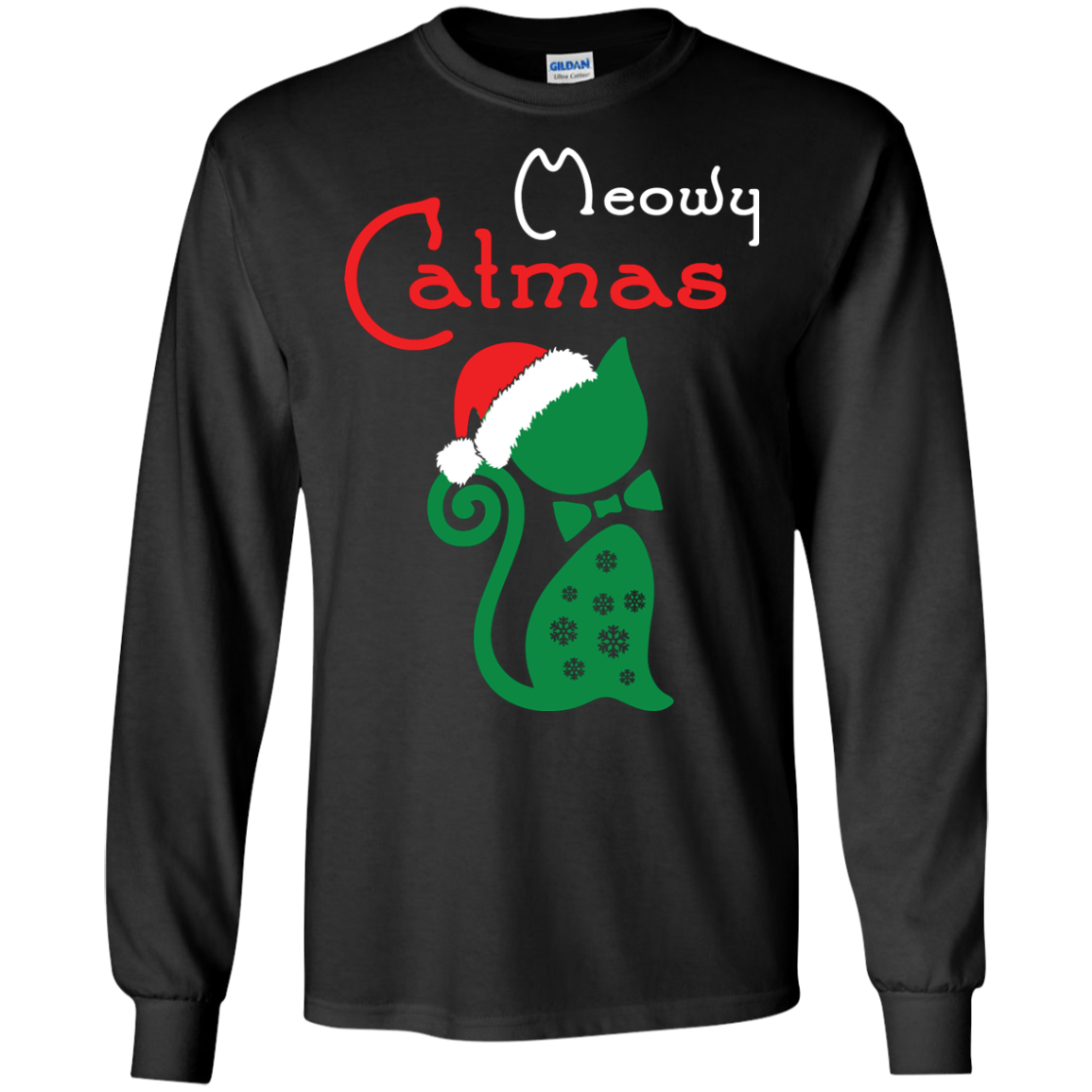 Cat Christmas T-Shirt Meowy Catmas Black