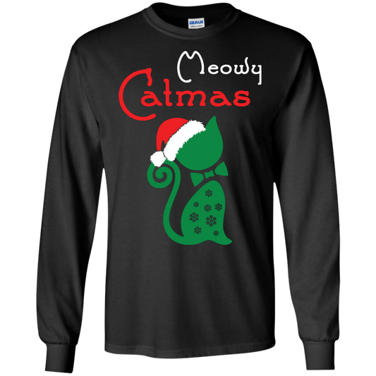 Cat Christmas T-Shirt Meowy Catmas Black
