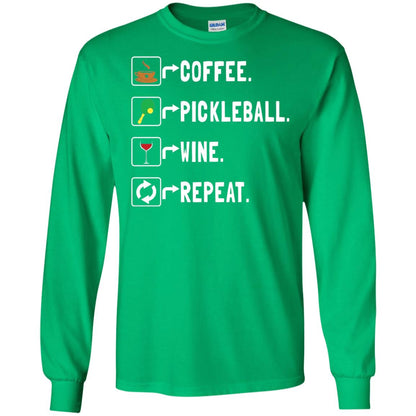 Funny Coffee Lovers T-shirt Pickleball Wine Repeat Irish Green