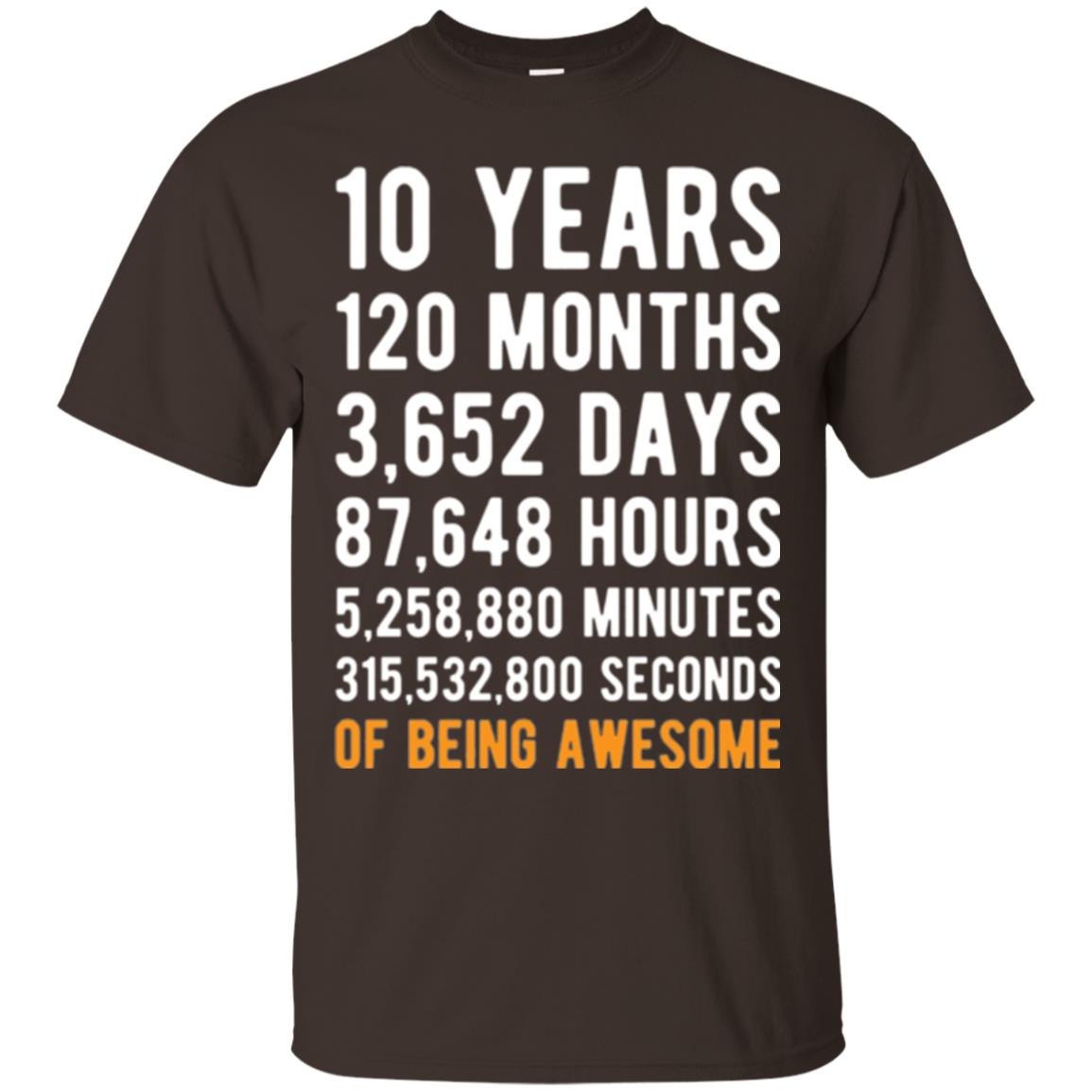 Birthday T-shirt 10 Years Old Of Being Awesome Dark Chocolate