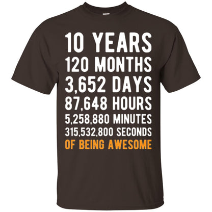 Birthday T-shirt 10 Years Old Of Being Awesome Dark Chocolate