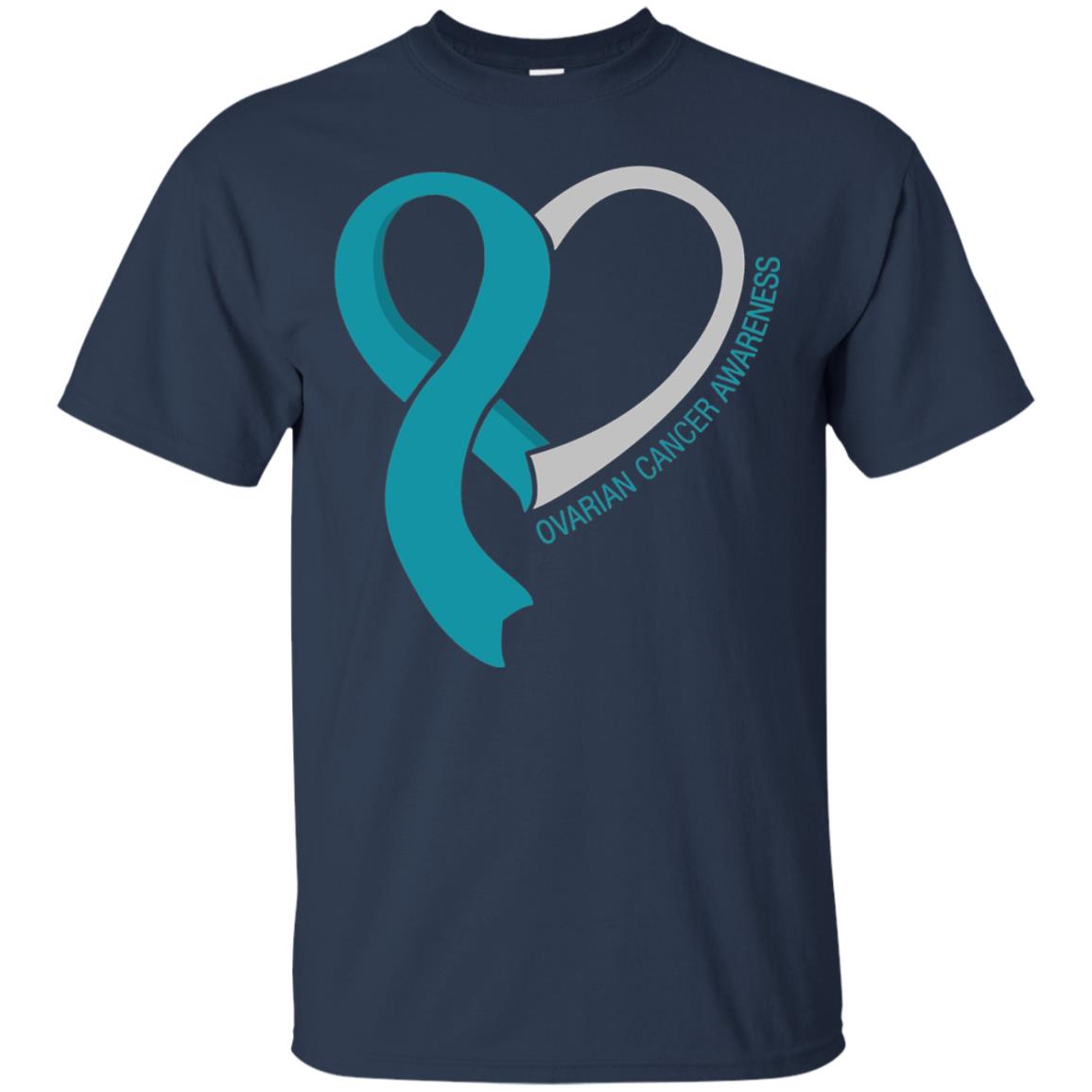 Ovarian Cancer Teal Heart Ribbon Awareness Ovarian Cancer T-shirt Navy