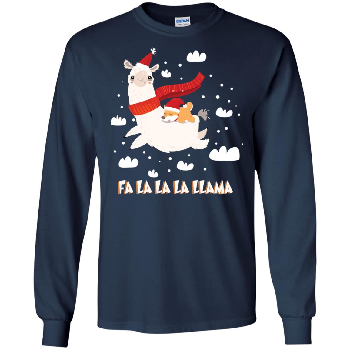 Fa La La La Llama With Shiba Inu X-mas Gift Shirt Navy