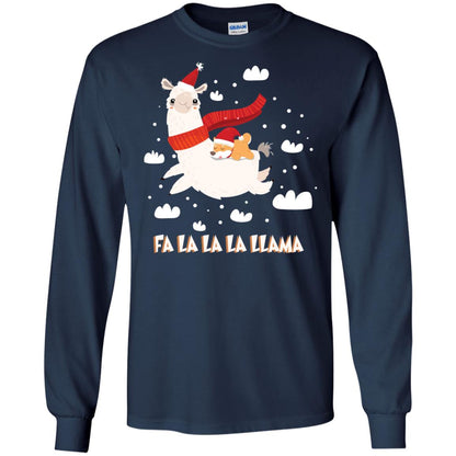 Fa La La La Llama With Shiba Inu X-mas Gift Shirt Navy