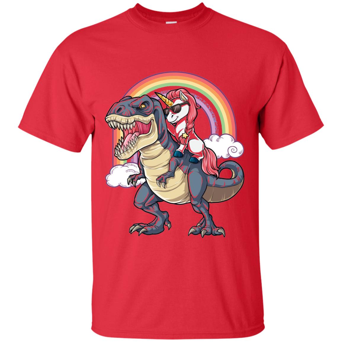 Unicorn Riding Dinosaur Shirt Unicorns Rainbow Red