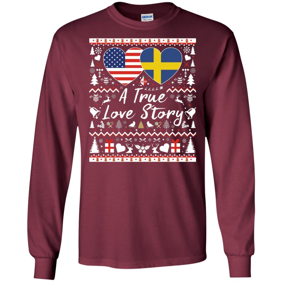 Christmas T-shirt American Swedish A True Love Story Maroon