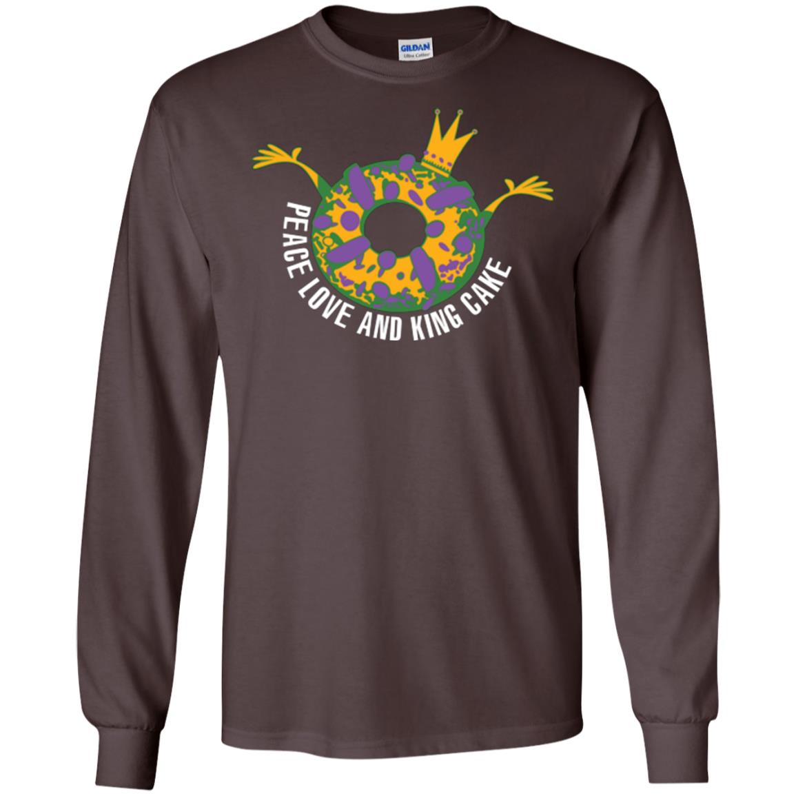 Mardi Gras T-shirt Peace Love And King Cake Dark Chocolate