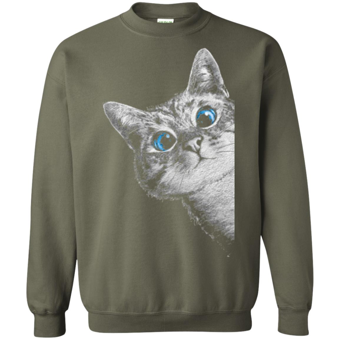 Cat Lovers T-shirt Cute Face Military Green