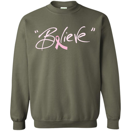 Breast Cancer Awareness Shirt Pink Ribbon Believe Military Green