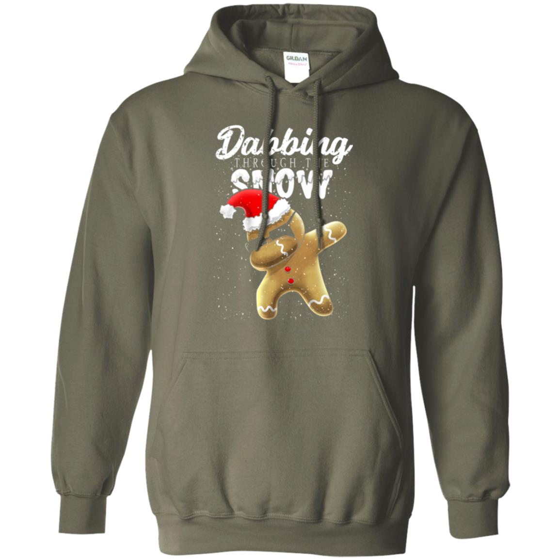 Dabbing Gingerbread T-shirt Dabbing Through The Snow Military Green