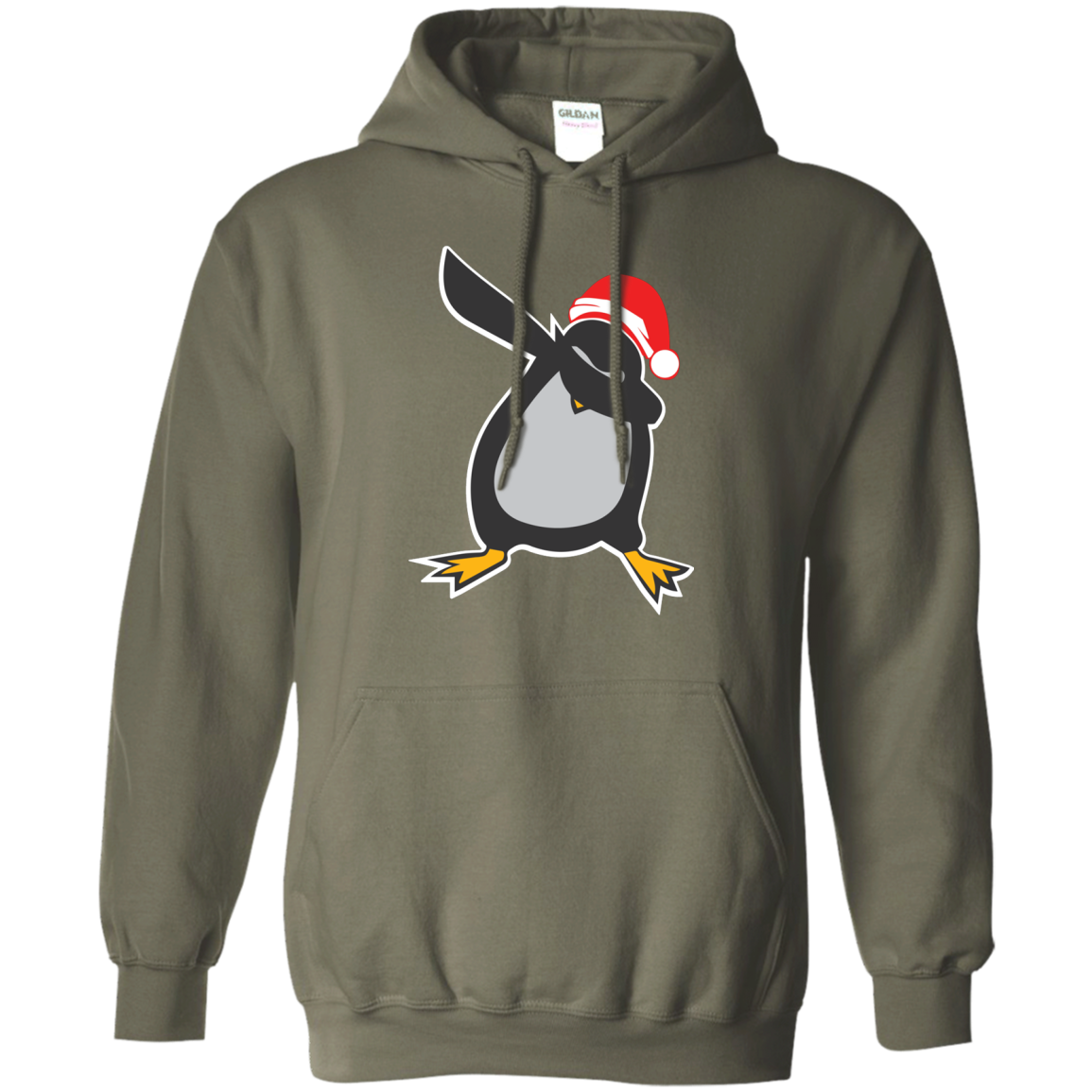 Christmas T-Shirt Dabbing Penguin Military Green