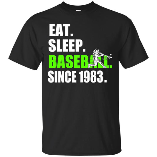 Eat Sleep Baseball Since 1983 35th Birthday Shirt Black