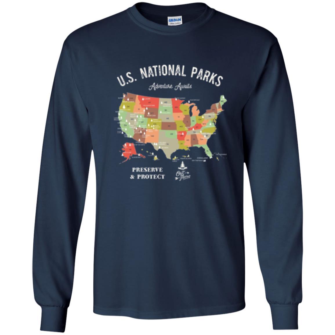 Hiking Camping T-shirt National Park Map Vintage T-shirt Navy
