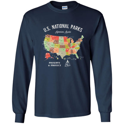 Hiking Camping T-shirt National Park Map Vintage T-shirt Navy