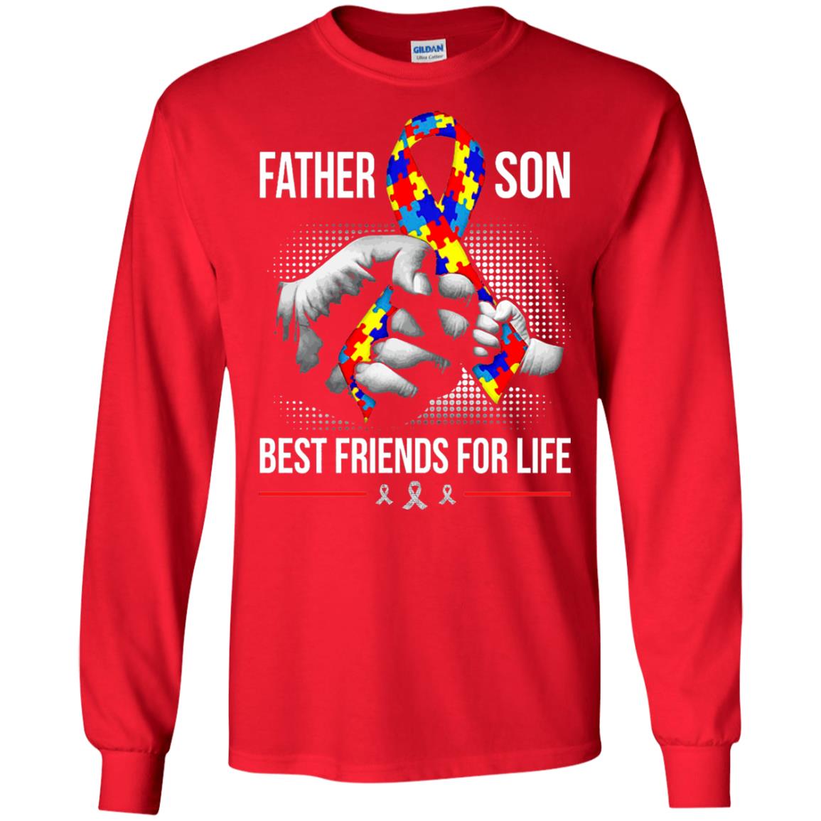 Father And Son Best Friends For Life Autism Awareness T-shirt Red