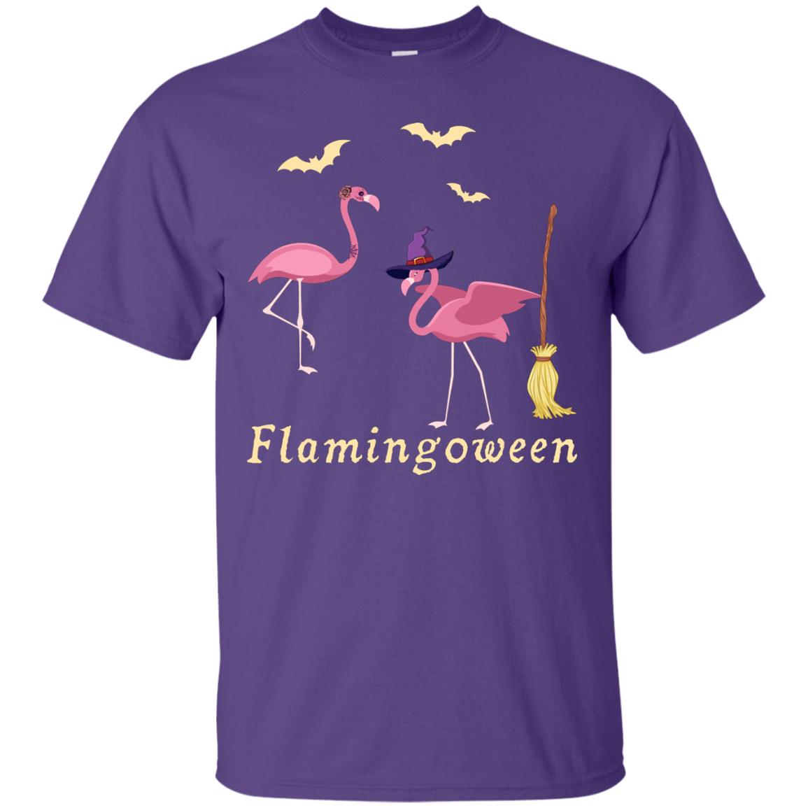 Flamingoween Flamingo Wicth Ride Stick Funny Quote On Haloween Gift Shirt Purple