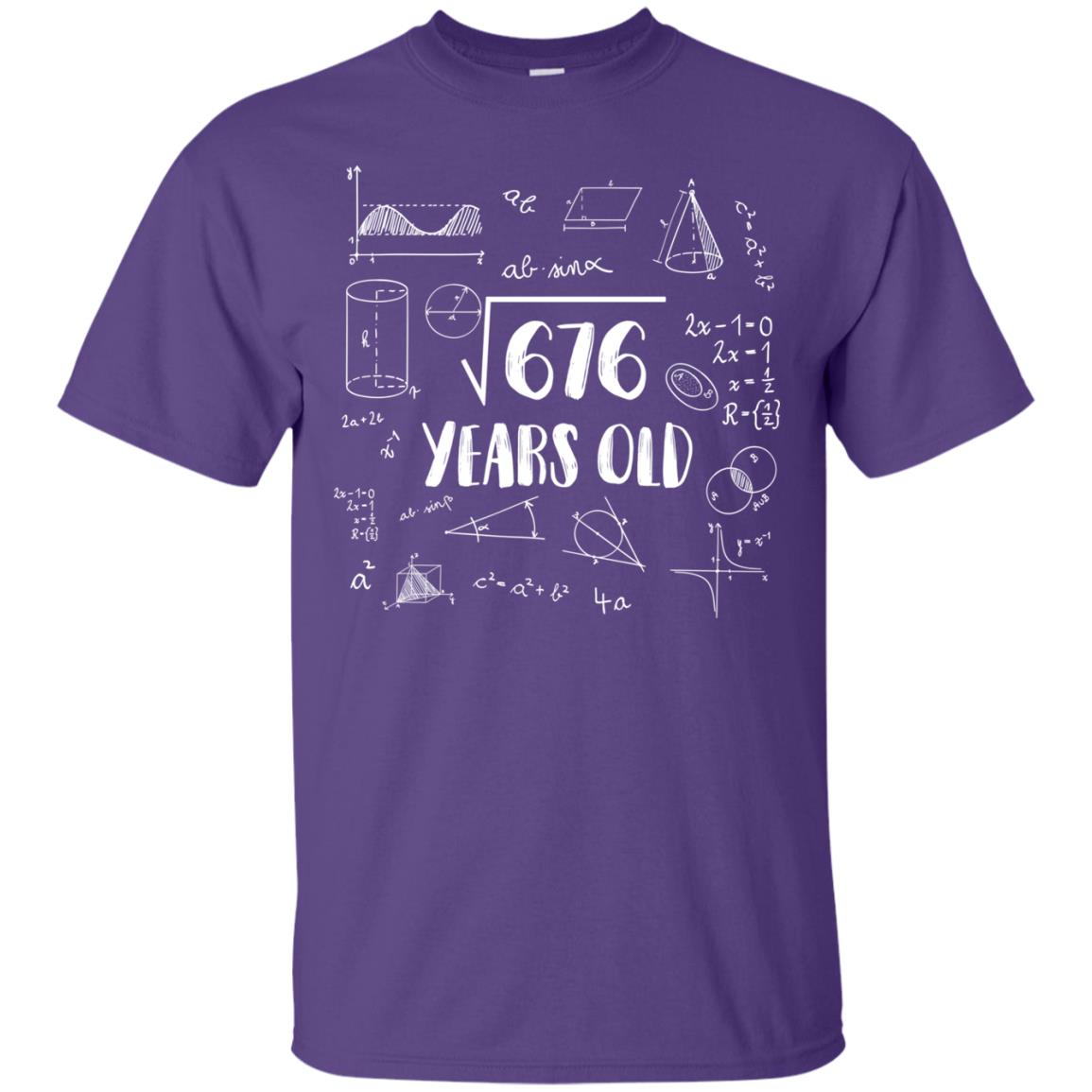 Square Root Of 676 26th Birthday 26 Years Old Math T-shirt Purple