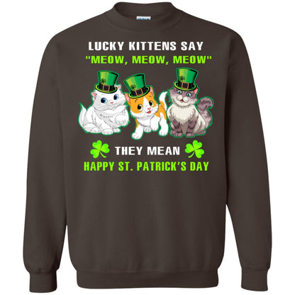 Lucky Kittens Say Meow Meow Meow They Mean Happy St Patricks Day Shirt Dark Chocolate