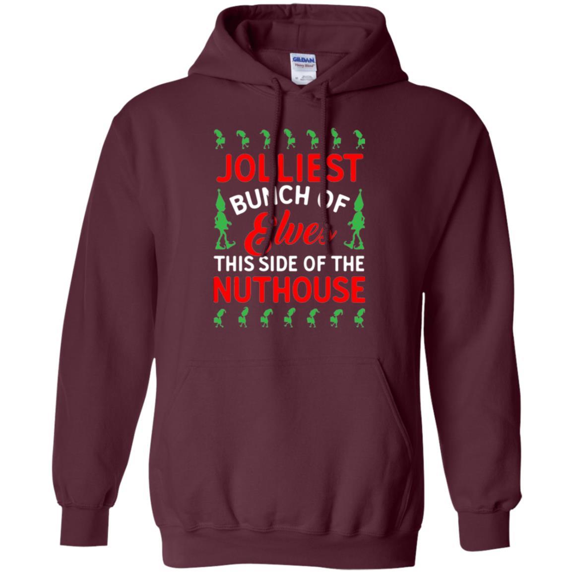 Christmas T-shirt Jolliest Bunch Of Elves This Side Of The Nuthouse Maroon