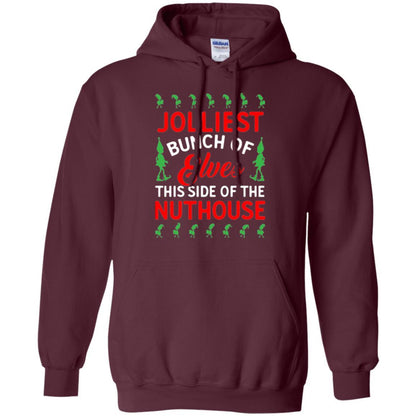Christmas T-shirt Jolliest Bunch Of Elves This Side Of The Nuthouse Maroon