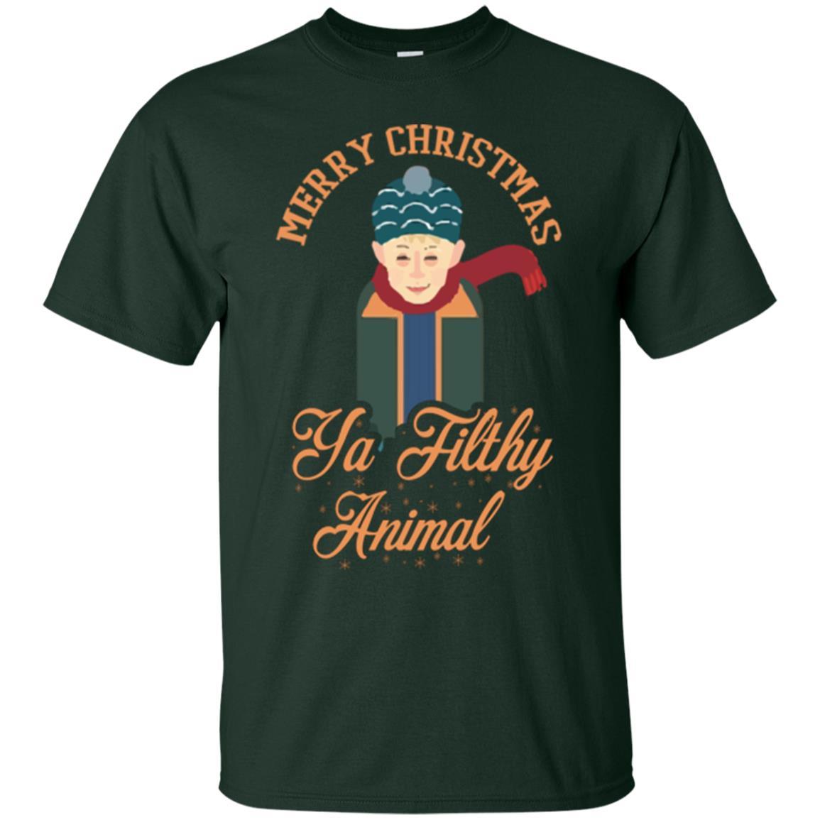 Christmas T-shirt Merry Christmas Ya Filthy Animal Forest Green