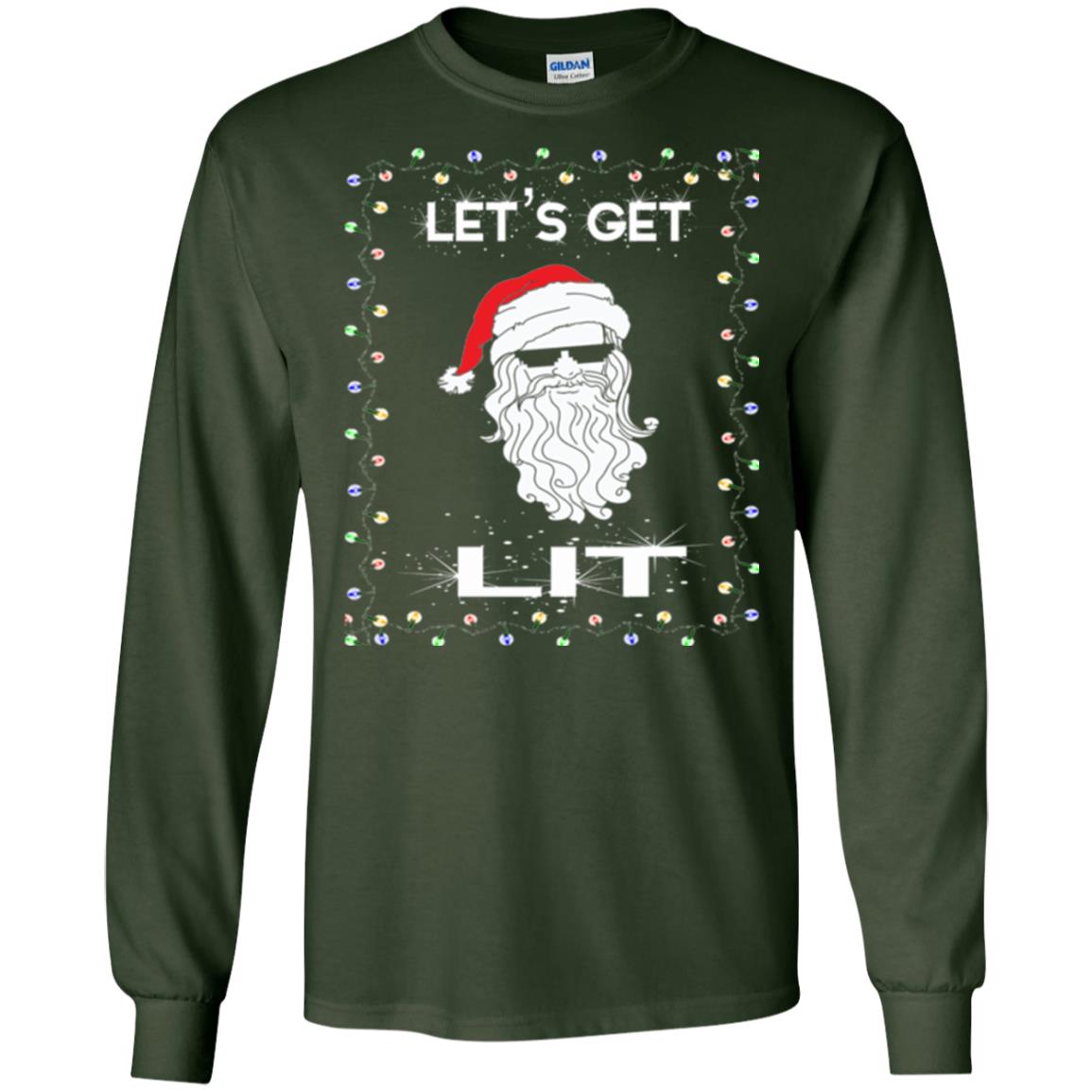 Christmas T-shirt Let_s Get Lit Forest Green