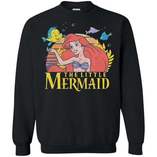 Cartoon T-shirt Mermaid Ariel Flounder Black