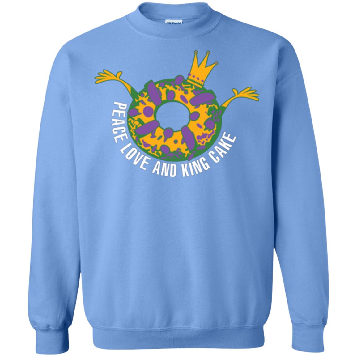 Mardi Gras T-shirt Peace Love And King Cake Carolina Blue