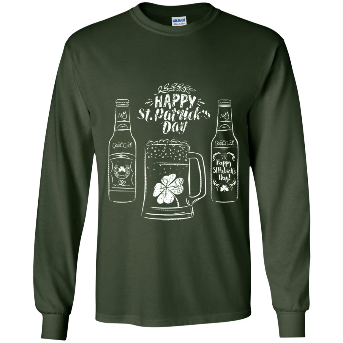 Happy St. Patrick_s Day Drinking Beer St Patrick_s Day T-shirt Forest Green