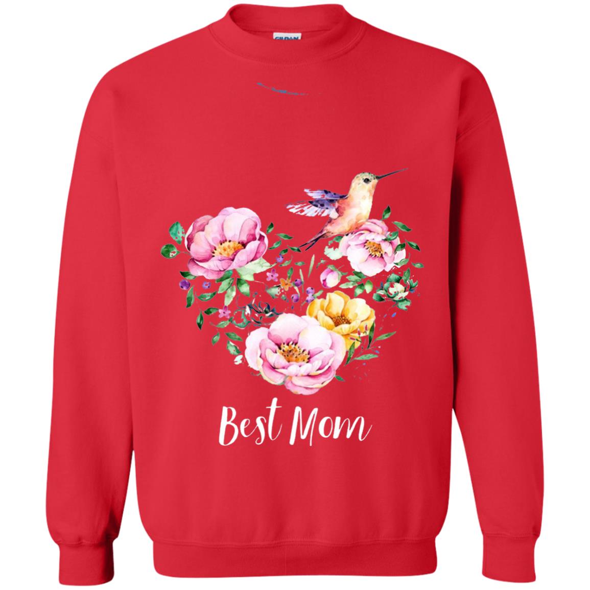 Best Mom Hummingbird Flower Heart Mommy Shirt Red